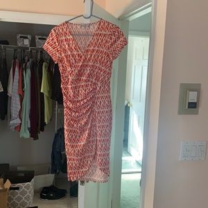 Red and white faux wrap just fab size small dress